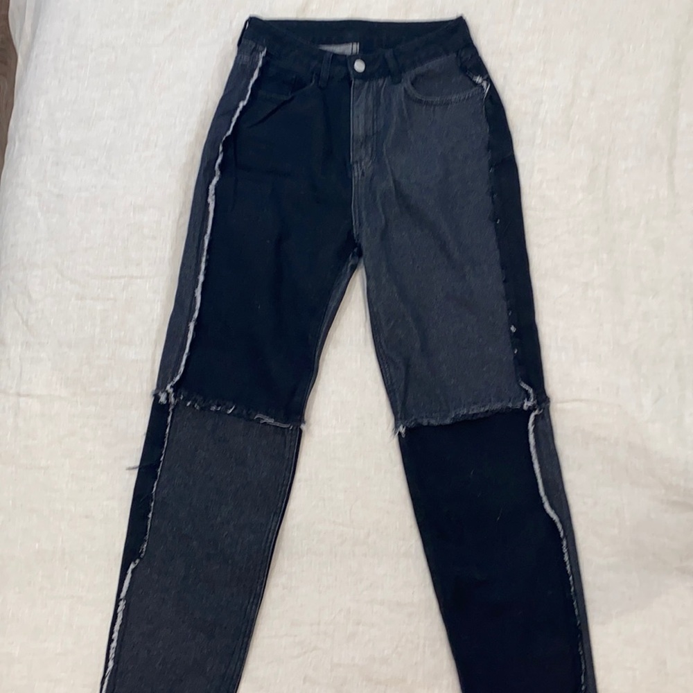 High Waisted Cut & Sew Jeans
